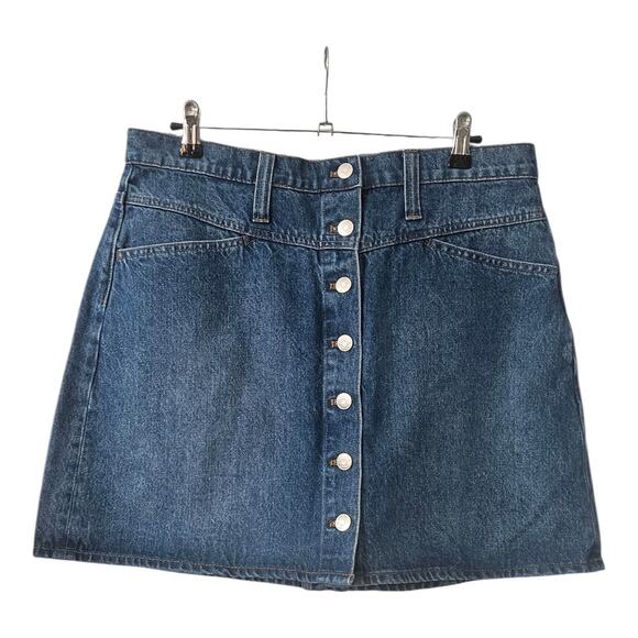 Madewell NWT Skirt Denim Jean Medium Wash Button Down Stretch Pockets Size 31 - Picture 1 of 8